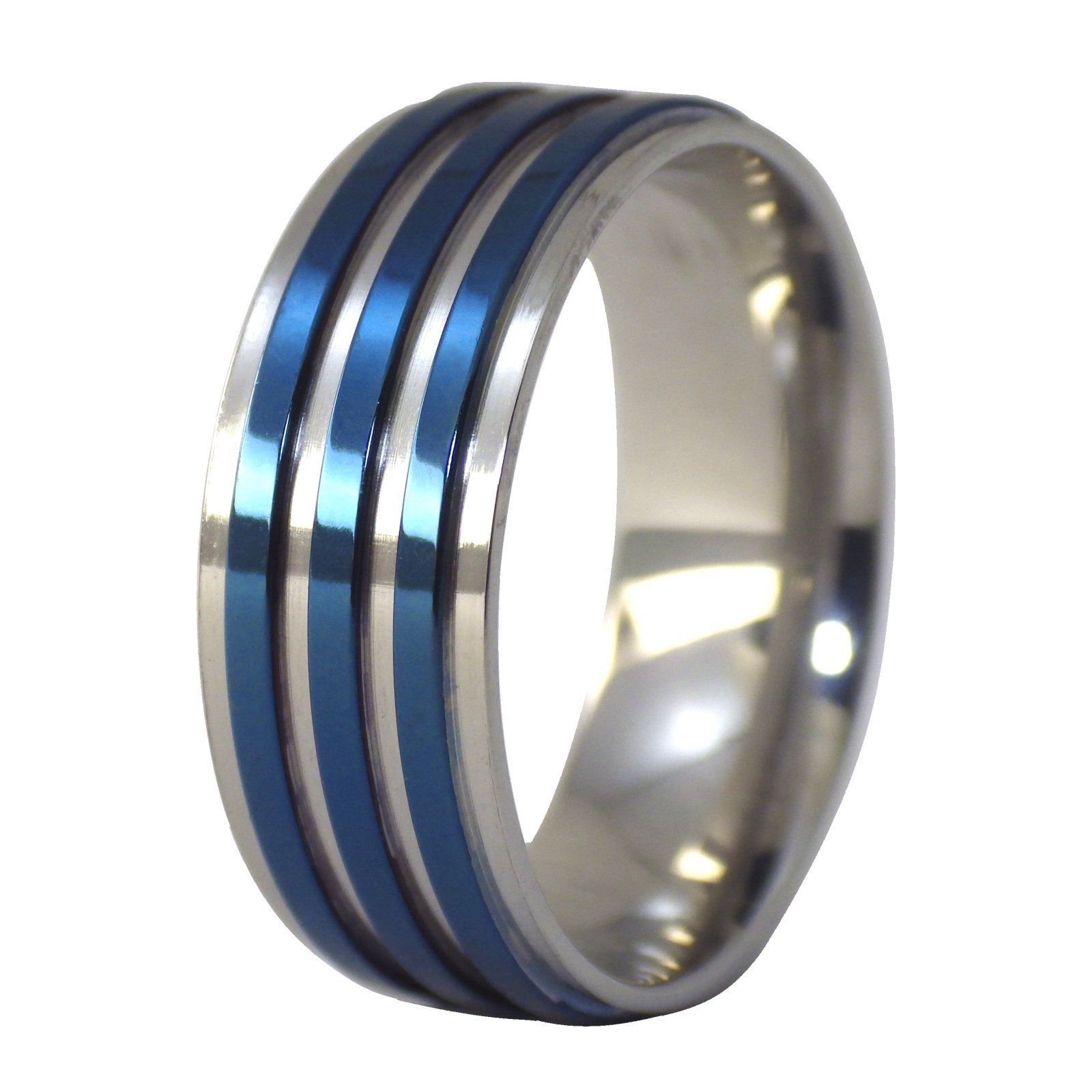 Blue Simple Wedding Band Mens Stainless Steel Handfasting Anniversary Ring - $7.99
