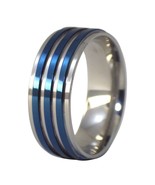 Blue Simple Wedding Band Mens Stainless Steel Handfasting Anniversary Ring - £6.25 GBP