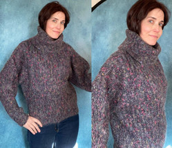 Vtg CARDUCCI England Sweater Sz M Wool Blend Big Turtleneck gray pink bl... - $67.32