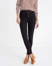 Madewell 10&quot; High Rise Skinny Jeans Womens 35 Tall Black Raw Hem Button Fly - £34.78 GBP
