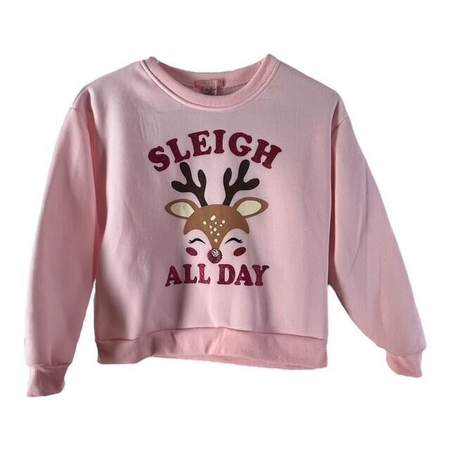 Lucky You Reindeer &quot;Sleigh All Day&quot; Holiday Pink Sweatshirt – Girls Size... - $5.20