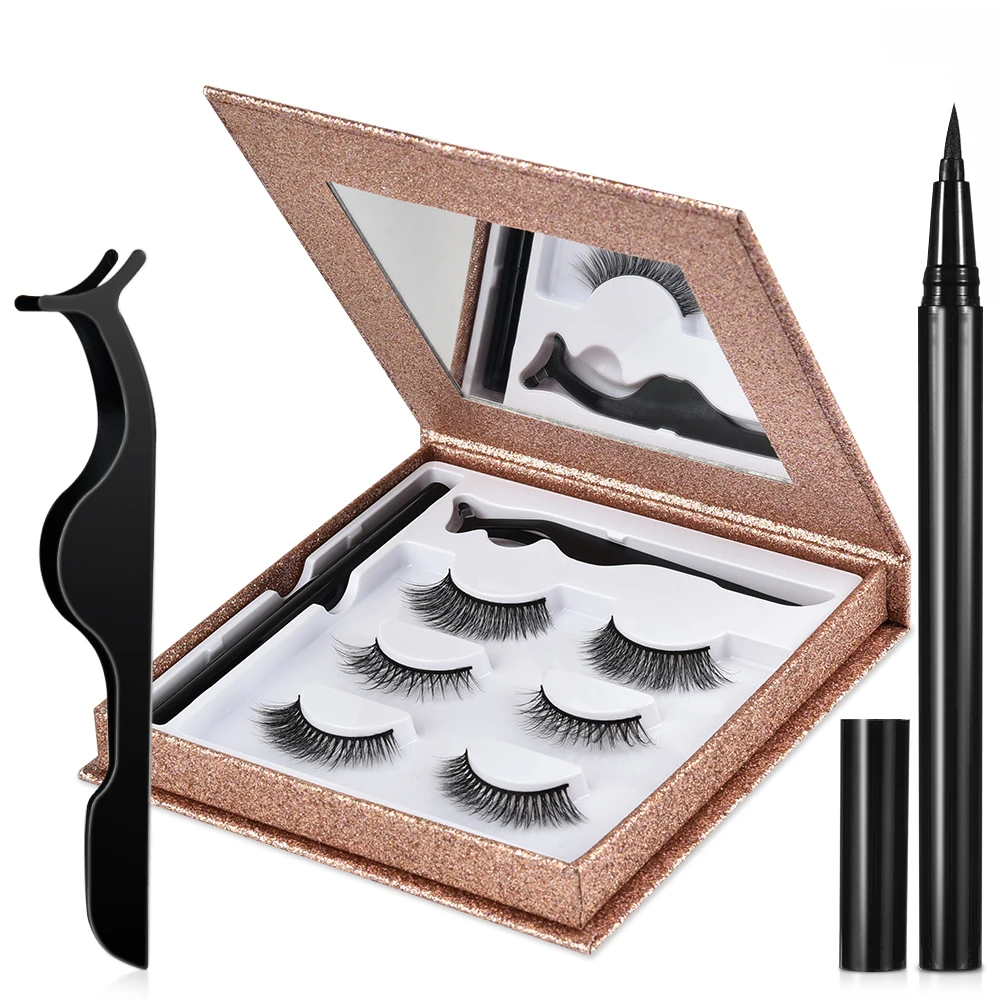 3 Pairs Magnetic Eyelashes with Eyeliner Kit Magnetic Eyelashe  Look wit... - £28.94 GBP