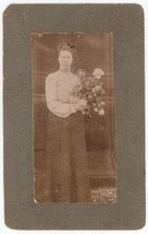 Antique Circa 1900s Large Cabinet Card Beautiful Image Of Woman Holding Roses - £9.58 GBP