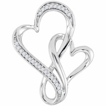 Sterling Silver Womens Round Diamond Double Linked Heart Pendant 1/10 Cttw - £111.05 GBP