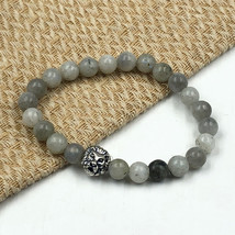 Natural Labradorite &amp; Lion 8 mm Bead 7.5&quot; Stretch Bracelet TSB-30 - £14.00 GBP