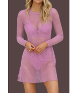 Becca Women&#39;s Network Metallic Long-Sleeve Swim Cover-up Medium Malva RE... - $20.30