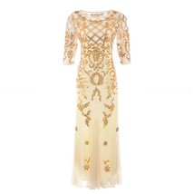 Vintage 1920s Great Gatsby Long Party Dresses 2/3 Sleeve Sequin Beaded Flapper C - £99.86 GBP