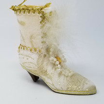 Christmas Ornament Boot Rope Lace High White Gold Vintage - £9.05 GBP