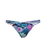 Sundazed Blue Pink Floral Print Lacy Strappy Cheeky Bikini Bottom L - £14.37 GBP
