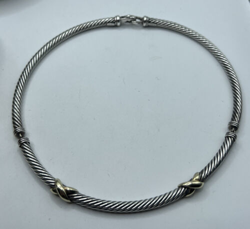 David Yurman 14k Gold Sterling Classic Cable Segmented Choker One Size Signed - £385.48 GBP