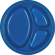 Bright Royal Blue 3-Compartment Plastic Plates - 10&quot; (Pack Of 20) - Vibrant &amp; Co - £20.83 GBP