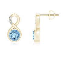 Natural Aquamarine Stud Earrings with Diamond in 14K Gold (AAAA, 5MM) - £798.50 GBP