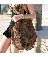 Crochet Beach Handbag HANDWOVEN, Inner mobile pocket, Straw Handbag#H221 - £42.88 GBP