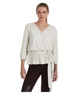 MSRP $100 Lauren Ralph Lauren Jersey Peplum Blouse  Cream Size Medium DEFECT - $66.23 CAD