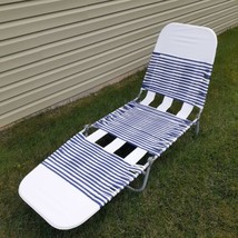Jelly Vinyl Tube Folding Chaise Lounge Lawn Chair Cot Aluminum Frame Blue White - £45.85 GBP