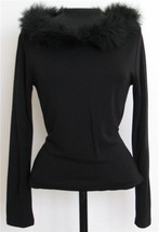 Carole Little Black Top Blouse Faux Fur Sweater Small long Sleeve  New - £46.25 GBP