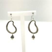 Vintage Sterling Signed 925 Modern Hoop with White Crystal Stone Dangle Earrings - £35.41 GBP