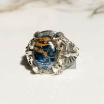 Pietersite Ring, Scorpion Logo Ring, Sterling Silver, Men Jasper Signet Jewelry - £61.98 GBP