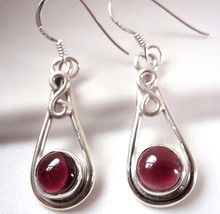 Garnet Earrings with Infinity Symbol 925 Sterling Silver Means Forever Love New - $14.84