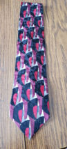 Ziggurat Men&#39;s Black and Red Geometric Pattern 100% Silk Necktie Made in... - £7.81 GBP