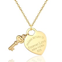 New Arrival Key And Forever Love Big Heart Necklace Pendant Stainless Steel High - $16.22