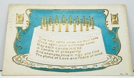 Birthday Cake Poem Golden Candles &amp; Hourglasses Embossed 1913 Postcard I12 - £11.67 GBP