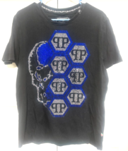 Philipp Plein Mens Platinum Cut XL Black Blue &amp; White Rhinestones T Shirt - $923.62 MXN