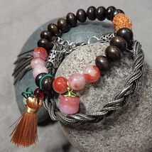 Certified Natural South Red Agate &amp; Ebony Wood Twin Bracelet Set | Bodhi... - $149.16+