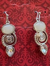 Fashion Jewelry Silvertone White Stone Earrings with Rhinestone - £3.98 GBP