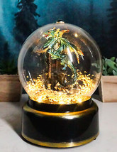 Golden Green Dragon On Castle Mountain Musical LED Light Air Powered Water Globe - £33.56 GBP