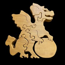 Handcut 6 pc Wooden Jigsaw Puzzle Dragon holding Crystal Ball Moon in Cl... - £14.53 GBP