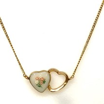 Vintage Signed 14k Gold Filled Lenox Double Heart Porcelain Pendant Necklace 17 - £31.58 GBP