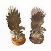 Vintage made in India solid brass eagles on wood stand around  7&quot; tall . one of - £79.93 GBP