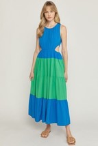 Blue And Green Open Waist/hip Tiered Dress New With Tags Size Large Entro - $24.31