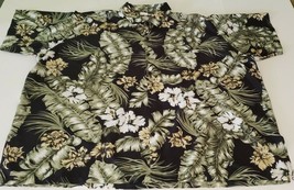 Vintage RIMA Tropical Floral leaf Hawaiian Shirt sz XXL Black/tan/green/white - £15.61 GBP