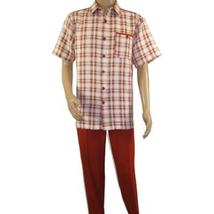 Men 2pc Walking Leisure Suit Short Sleeves DREAMS Checker 282-09 Papaya Rust image 5