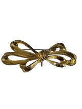 Vintage Gold Tone Bow Brooch Pin Textured Ribbon Design 3” Statement - $22.50
