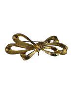 Vintage Gold Tone Bow Brooch Pin Textured Ribbon Design 3” Statement - $22.50