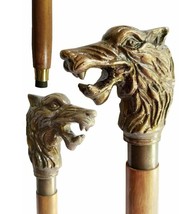 Antique Vintage Style Wolf Head Nautical Brown Walking Stick Cane - $34.65
