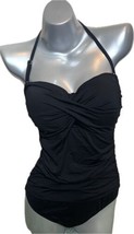 Anne Cole Womens One Piece Swimsuit Size 12 Black Solid Halter Ruched NWOT - £50.39 GBP