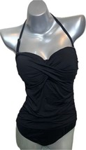 Anne Cole Womens One Piece Swimsuit Size 12 Black Solid Halter Ruched NWOT - £49.78 GBP