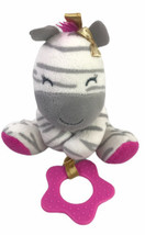 Carters Child of Mine Pink Zebra Stuffed Plush Baby Teether Pull Toy Rattle Clip - £23.66 GBP