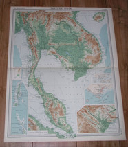 1922 Map Of Indochina Vietnam Laos Thailand Siam Cambodia Malaysia Singapore - £24.07 GBP