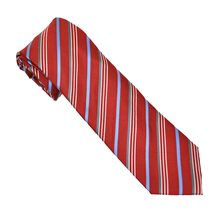 Designer Geoffrey Men&#39;s Necktie Satin Stripe Burgundy Red Blue - £7.06 GBP