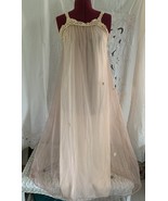 VTG Floor Length Nightgown Poly/sheer Nylon Beige  Size MED Sleeveless Lace - £25.75 GBP