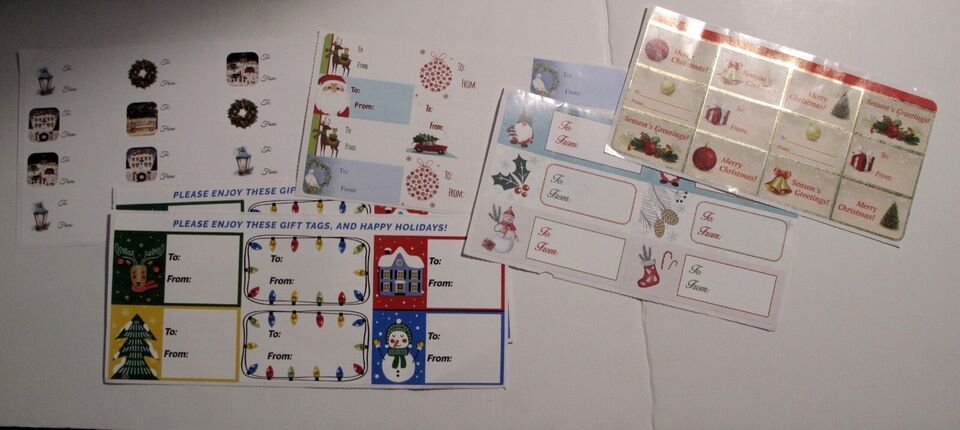 Mix Of 7 Sheets Christmas / Holiday TO ~ FROM Gift Present Labels Stickers - $2.27