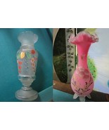 ANTIQUE VICTORIAN  BRISTOL GLASS VANITY VASE HAND PAINTED BEIGE PINK PICK 1 - $86.16 CAD