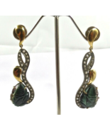 MULTI COLOR TOURMALINE CARVED LEAVES 18K GOLD DIAMOND SILVER VICTORIAN E... - €448,48 EUR