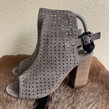 Diba True Womens 8 Perforated Suede Block Heel Open Toe Ankle Boots Brow... - $38.51