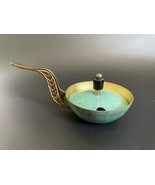 Vintage Israel Brass Verdigris Enamel Saccharine Bowl Covered Dish Ornat... - $35.00